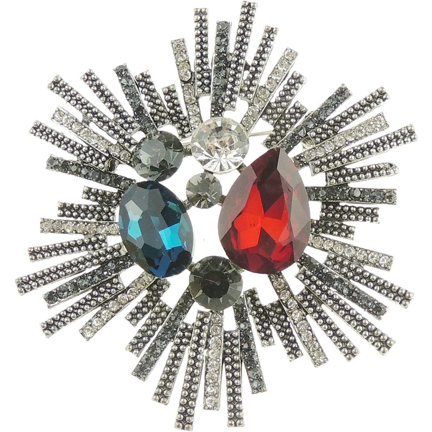 Gorgeous Ladies Formal Lapel 6cm Metal Brooch Big Stone Crystal Circle Sun Wave Rays