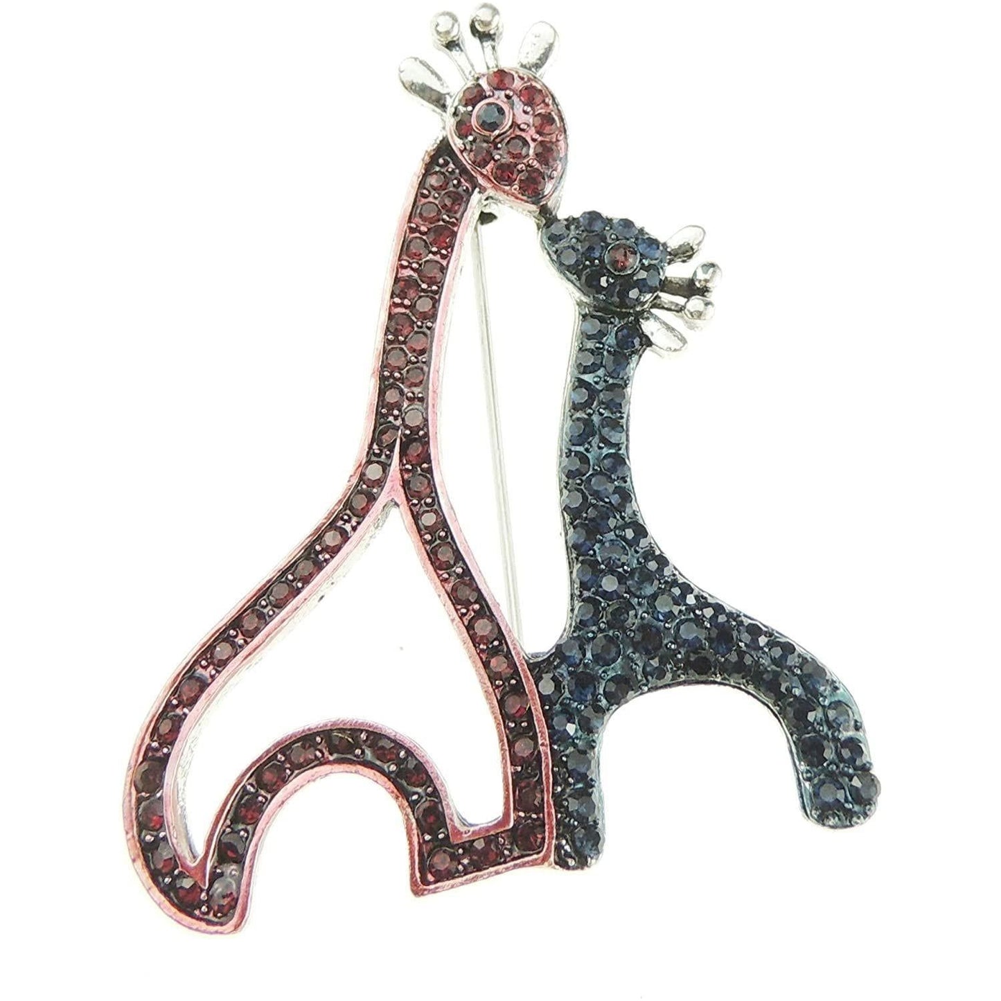 Crystal Diamante Lapel Brooch Safari Giraffe Pair Mother Calf Baby