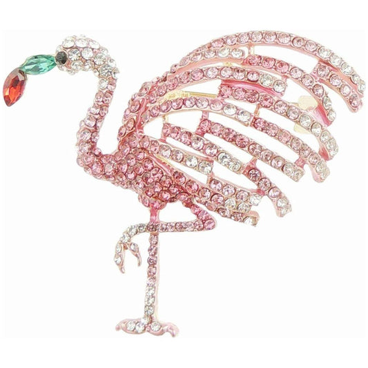 Crystal Diamante Rhineston Pink Flamingo Standing Leg Brooch Badge