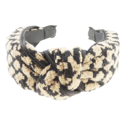 Ladies Top Knot Wool Look Black Edged Big Dogtooth Houndstooth Plaid Print Headband Alice Band