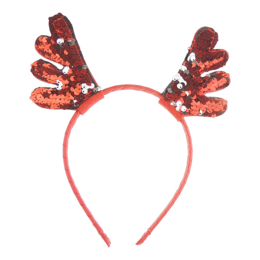 Glamour Girlz Unisex Women Men Christmas Nativity Party Dinner Costume Outfit Headband Hair Hoop Alice Band Hairband Deeley Deely Springs Bopper Red Reindeer Elk Stag Ears Antlers Sequin Red Silver