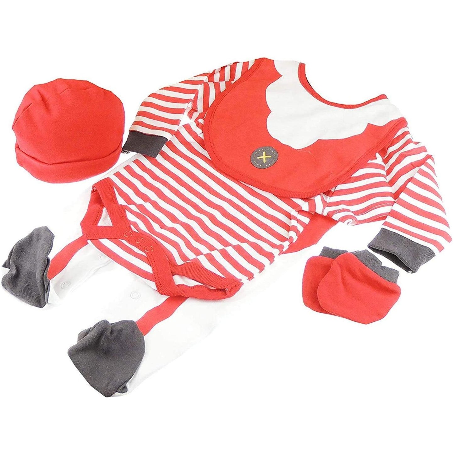 Glamour Girlz Baby Girls Babies Infants Newborn Cotton 1st First Cotton Pram All in One Beanie Cap Hat Feeding Dribble Bib Bodysuit Sleepsuit Feet Scratch Mitts Mittens 5 PIECE SET (3-6 Months) Red