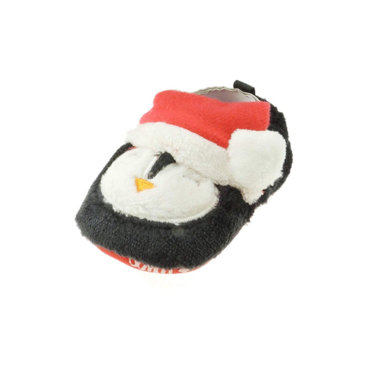 Baby Boys Unisex Girls Infant Newborn Babies Kids Crib Pram Shoes Winter Fleece Warm Soft Sole Plush Party Booties Slippers Festive 1st First Christmas Xmas Penguin Santa Hat (11 0-3 Months)