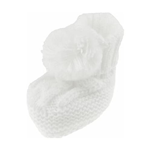 Glamour Girlz Cute Baby Girls Boys Infant Newborn Babies Warm WInter Crochet Knitted Cable Knit Pom Pom Shower Essential Pram Cot Crib Hospital Bootees Booties House Socks Slippers (White)