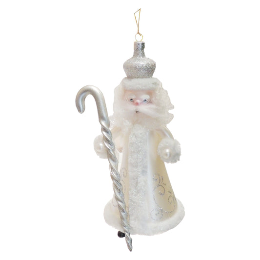 Italian XL Large Hand Blown Glass Keepsake Christmas Tree Ornament Bauble Old White Man Winter