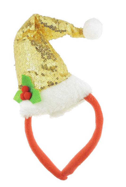 Unisex Womens Mens Festive Christmas Nativity Costume Outfit Work Dinner Party Headband Hair Hoop Alice Band Hairband Deeley Springs Bopper Sparkly Glitter Sequin Santa Claus Hat (Gold)