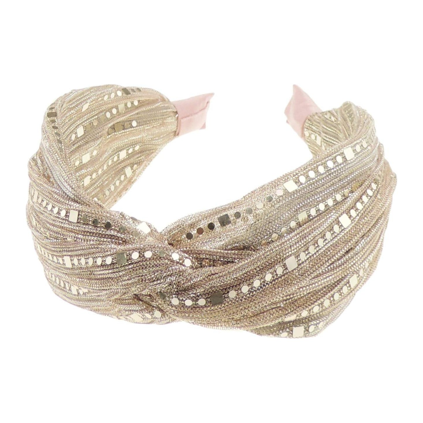 Sparkly Ladies Wide Top Twist Detail Chiffon Covered Headband Alice Band Wide Sequins