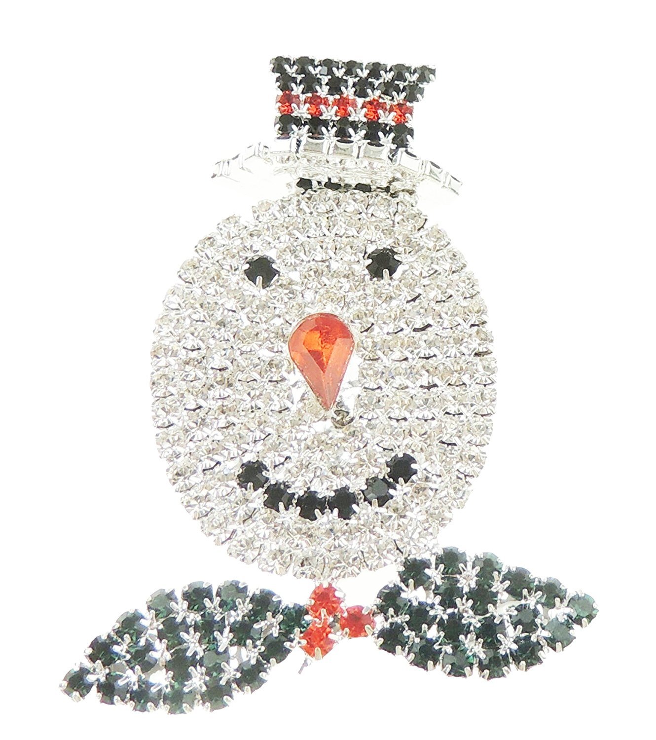 Sparkly Festive Christmas Xmas Gift Coat Scarf Coat Jacket Shawl Scarf Diamante Rhinestone Crystal Brooch Badge Breastpin Corsage Pin Xmas Gift Boxed Silver Tone Red Green Snowman Face