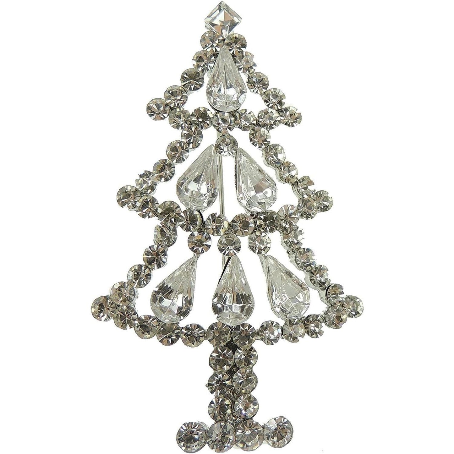 Ladies Men's Extra Sparkly Diamante Crystal Christmas Lapel Brooch Pin Silver Tone Christmas Tree