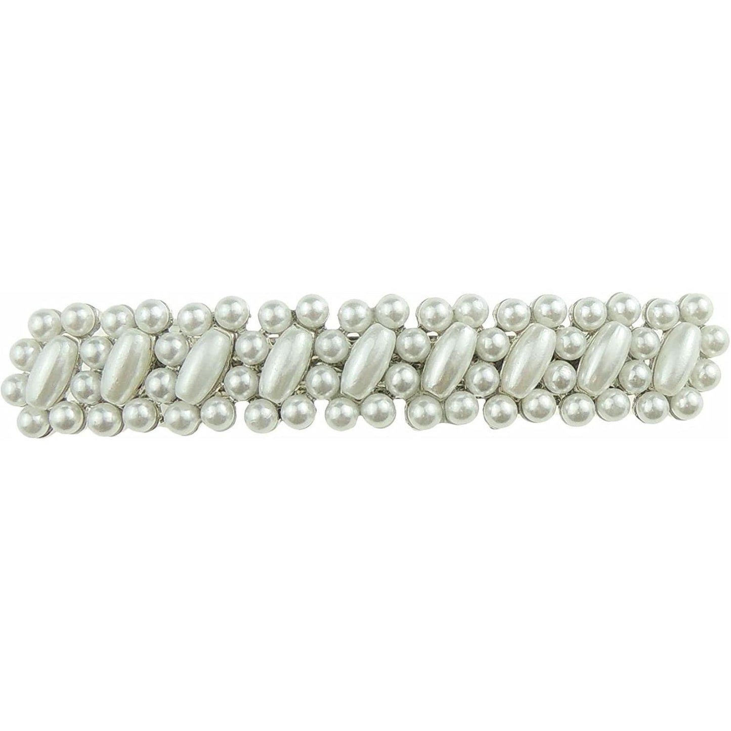 Womens Girls Wedding Bridal Party Evening Ponytail Fine Hair Accessories Occasion Barrette Hairpin Grip French Metal Spring Clip Silver Tone Narrow Long Ivory Faux Pearl