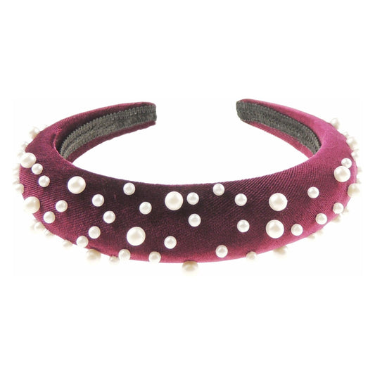 Ladies Evening Velvet Faux Pearl Encrusted Bump Padded Headband Alice Band