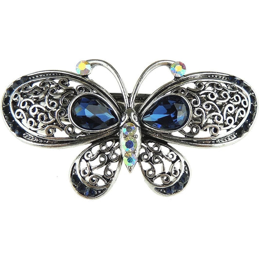 Ladies Black Dark Grey Vintage Look Metal Stencil Butterfly Hair Barrette