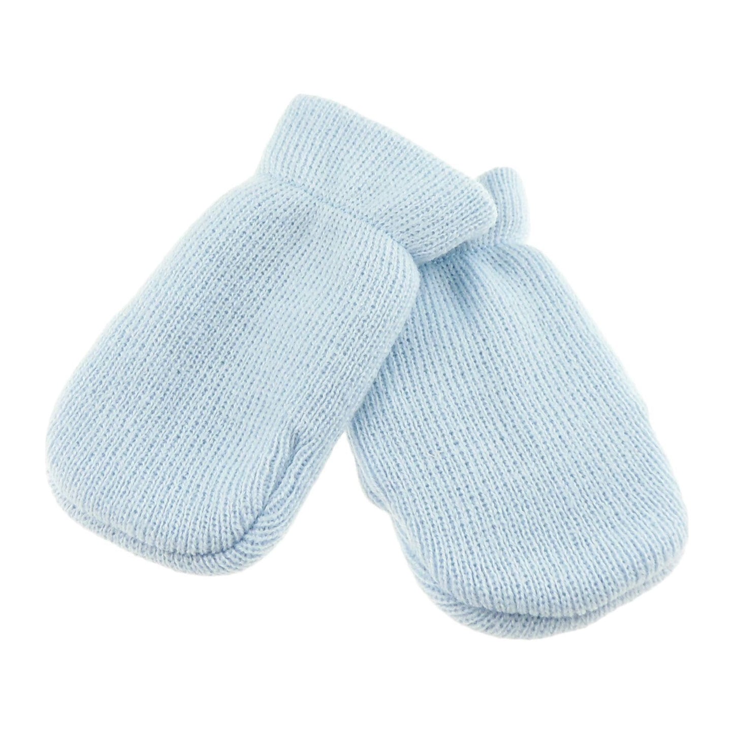 Baby Girls Boys Block Colour Warm Winter Gathered Lined Fine Knit Mittens Newborn - 6 Months (Blue)