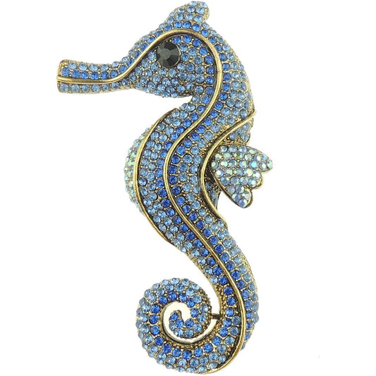 Sparkly Crystal Gold Tone Large Ocean Lover Seahorse Mother of The Bride Groom Brooch