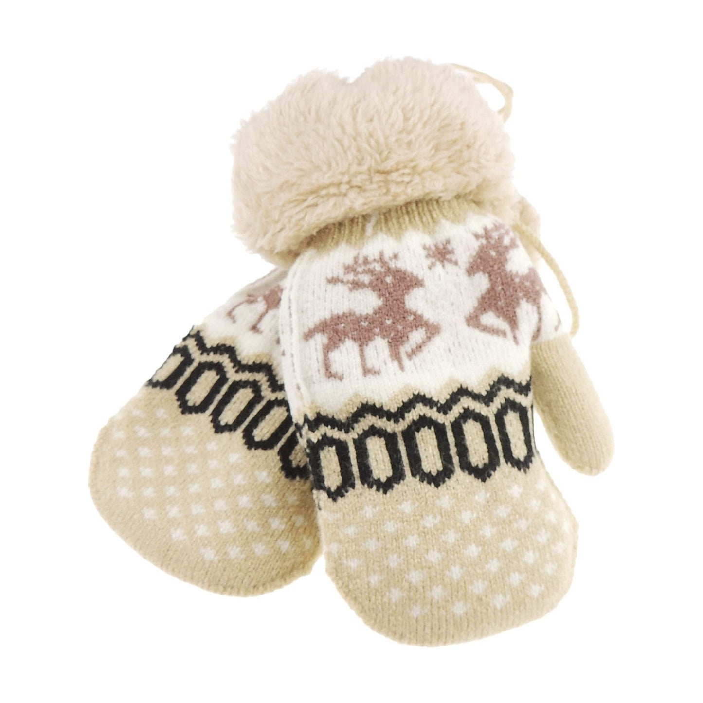 Baby Girls Boys Thick Warm Winter Chunky Fine Knit Lined Thermal Mittens 1 To 3 Years Fair Isle Reindeers