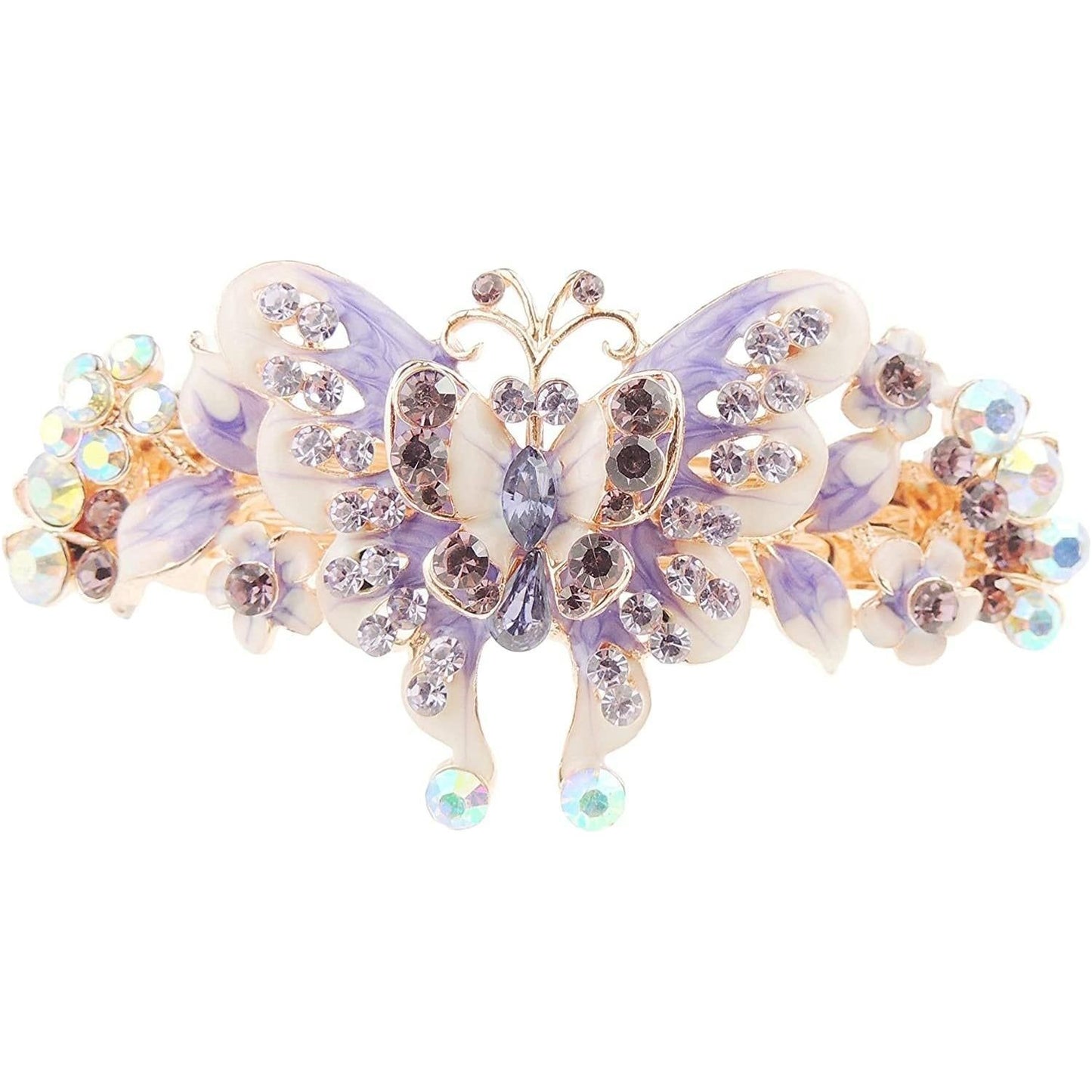 Womens Girls Crystal Rhinestone Diamante Wedding Birthday Party Evening Ponytail Fine Medium Thick Hair Barrette Hairpin Grip French Spring Clip Enamel Butterfly Flower