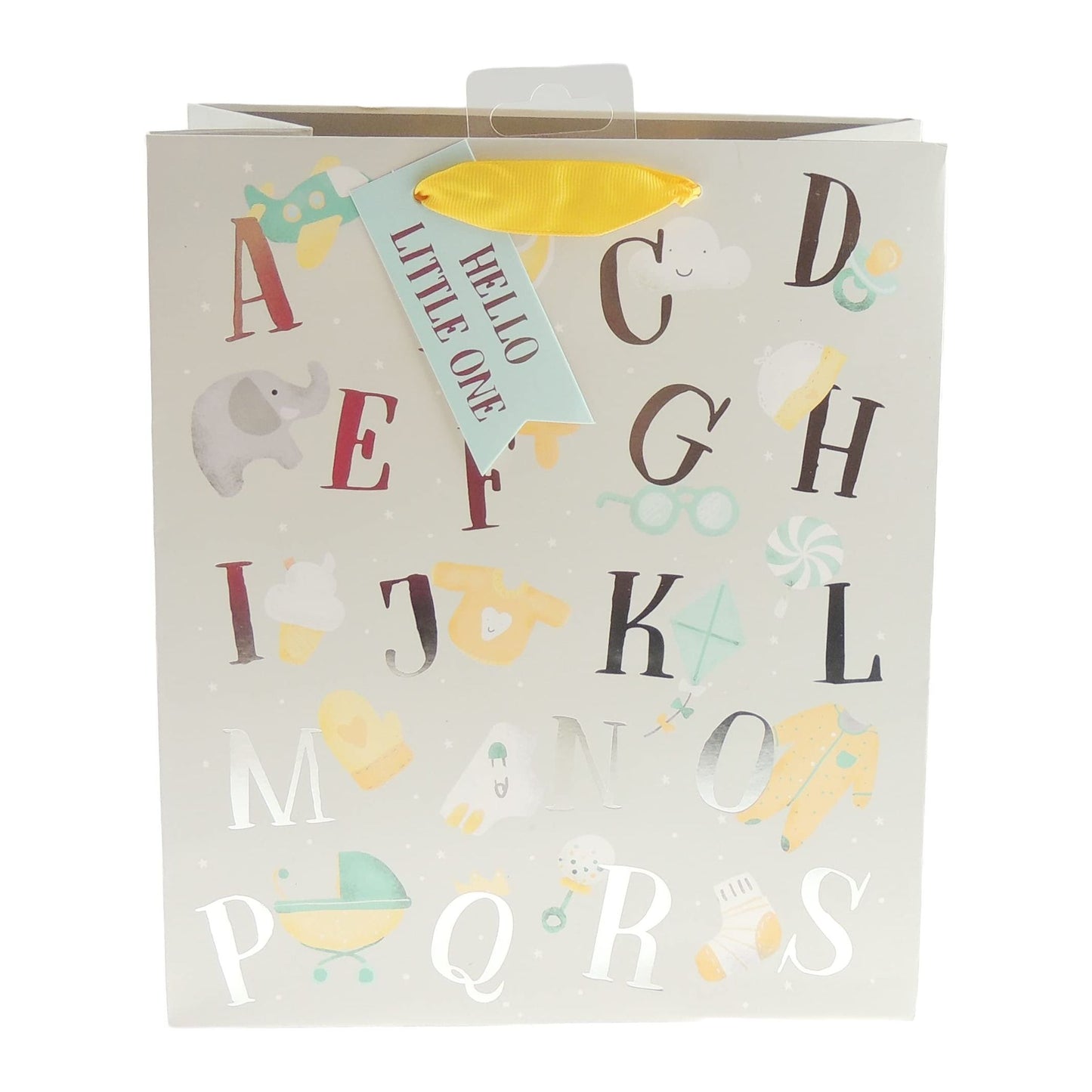 Cute Grey Silver Alphabet Letters Paper Small Medium Large New Baby Shower Baptism Christening Goody Party Gift Present Bag Wrap For Girls Boys Unisex