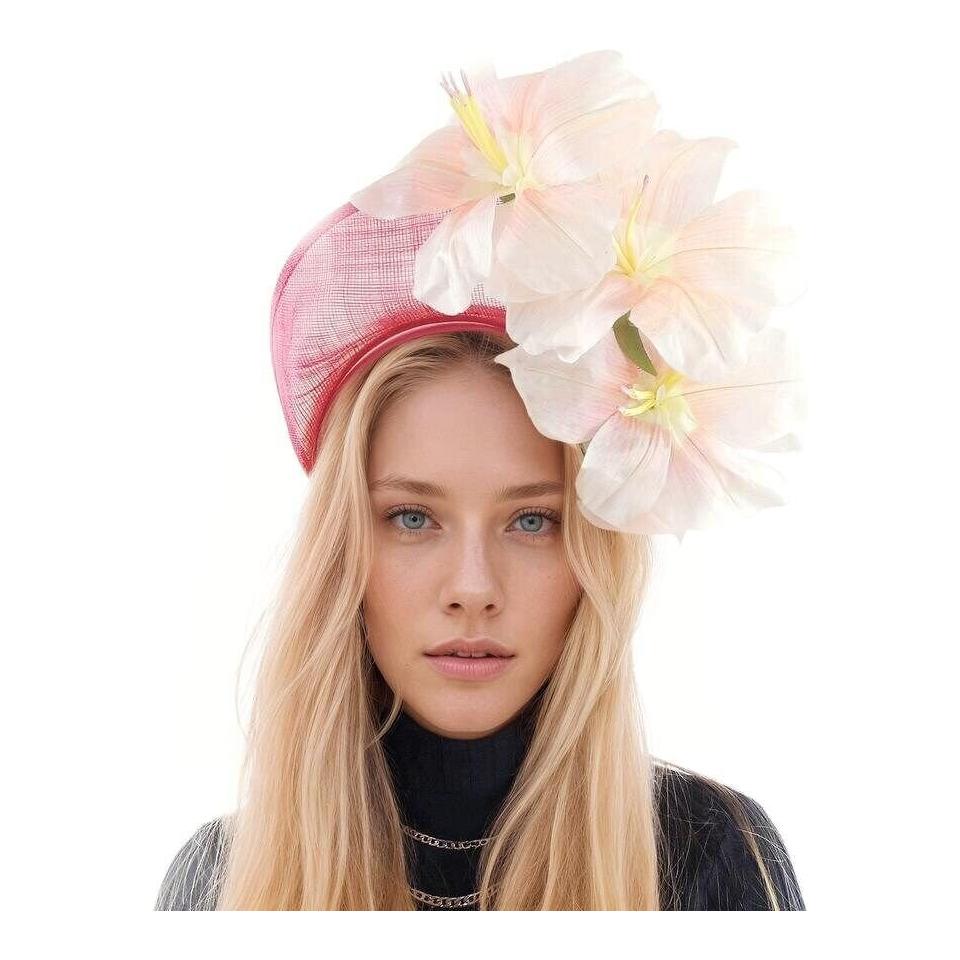 Pale Pink Coral Halo Crown Kentucky Derby Fascinator Hat Padded Headband