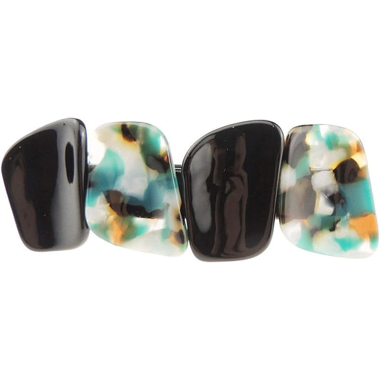 Ladies Pebble Two Tone Large Hair Barrette Marbled Black Multi