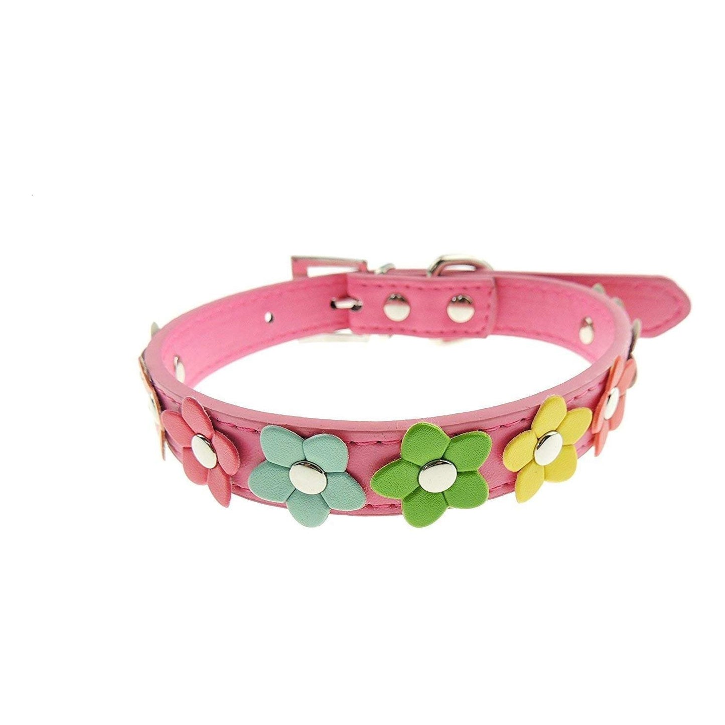 Princess Daisy Flower Floral Vegan Faux Leather Idea Boy Girl SMALL MEDIUM DOGS ONLY Puppy Collar Adjustable Durable Fancy Yellow Pink Black Red Blue Black Collar