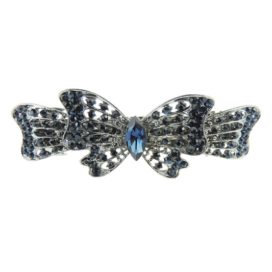 Ladies 9cm Vintage Look Crystal Hair Barrette Grey Butterfly