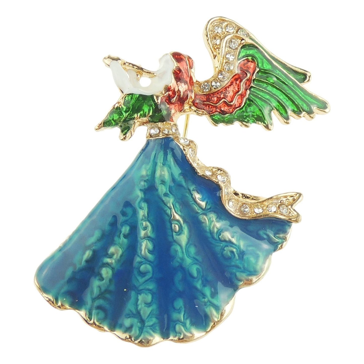 Festive Christmas Season Gift Coat Scarf Coat Jacket Shawl Scarf Enamel Diamante Crystal Brooch Badge Breastpin Corsage Pin Carol Trumpeter Fairy Angel Wings