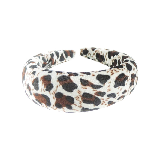 Womens Puffy Occasion Wedding Bridal Party Birthday Christmas Evening Wide 4cm Thick High Bump Padded Velvet Velour Hair Hairband Animal Cat Leopard Cheetah Jaguar Print Brown Headband Alice Band