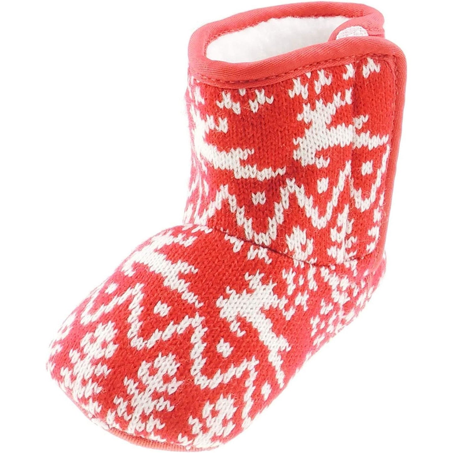 Baby Girls Boys Christmas Reindeer Red White Fair Isle Nordic Boot Booties Slippers