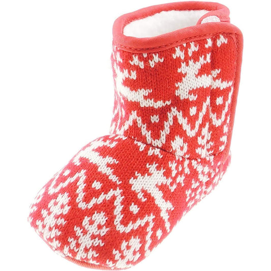 Glamour Girlz Baby Girls Boys Christmas Reindeer Red White Fair Isle Nordic Boot Booties Slippers (9_months) 14