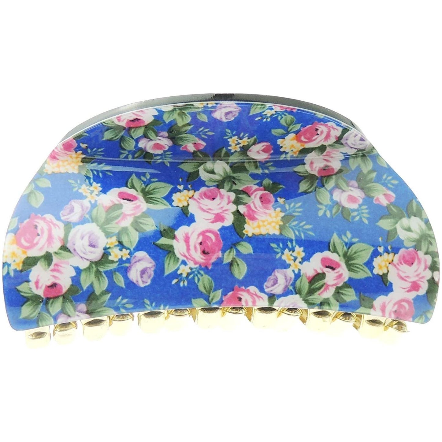 Ladies Floral English Garden Print Covered Oval Rounded Hair Claw Clamp Clip
