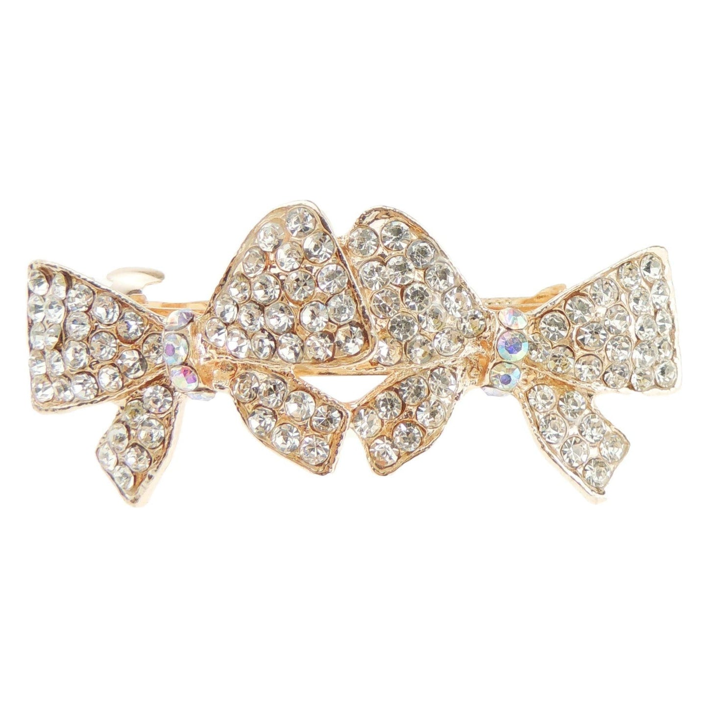 Ladies Gold Tone Metal Diamante Crystal Hair Barrette Butterfly