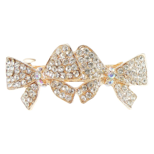 Ladies Gold Tone Metal Diamante Crystal Hair Barrette Butterfly (Gold)