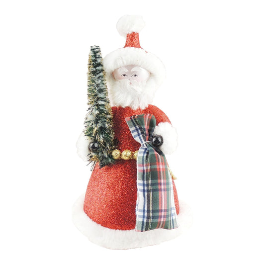 Italian Large Hand Blown Glass Keepsake Christmas Tree Ornament Bauble Red Glitter Santa Tree Tartan Bag