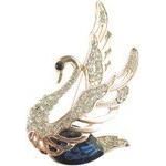 Sparkly Diamante Crystal Gold Tone Flying Swimming Swan Bird Brooch