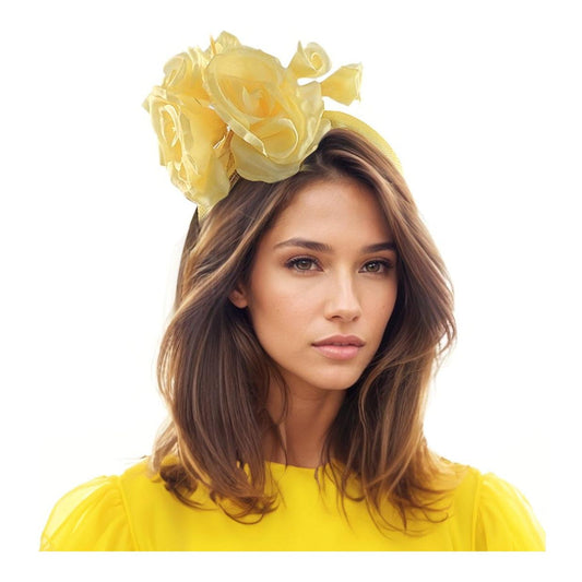 Yellow Floral Halo Crown Headband Fascinator Hat Womens Kentucky Derby Ascot Fascinator Hat Tea Party Wedding Cocktail Alice Band Races