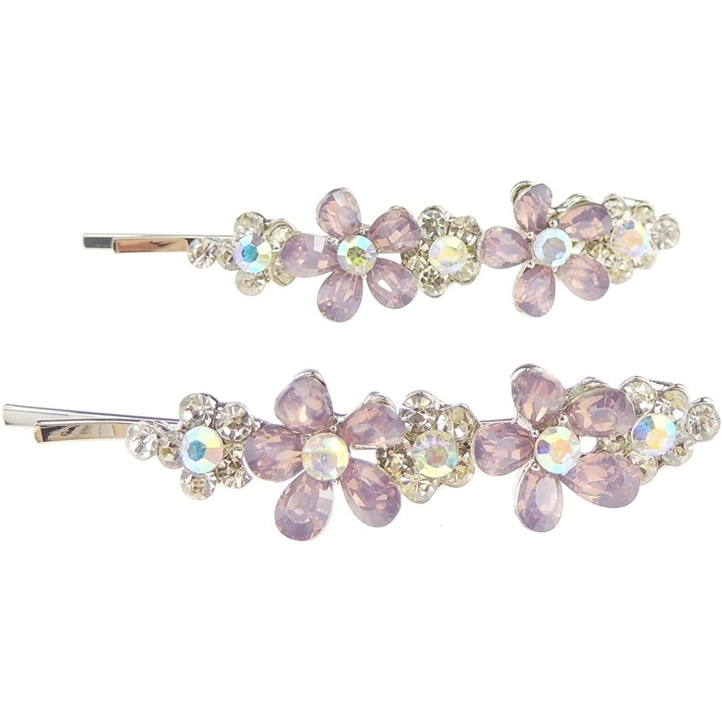 Womens Girls Sparkly Bow Rhinestone Jeweled Crystal Diamante Party Birthday Christmas Bridal Wedding Accessories Slides Hairpin Hair Clips Grips Bobby Pins SIlver Tone Set of 2 Daisy Flowers