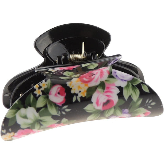 Ladies Large 9cm Floral English Rose Garden Black Hair Claw Clamp