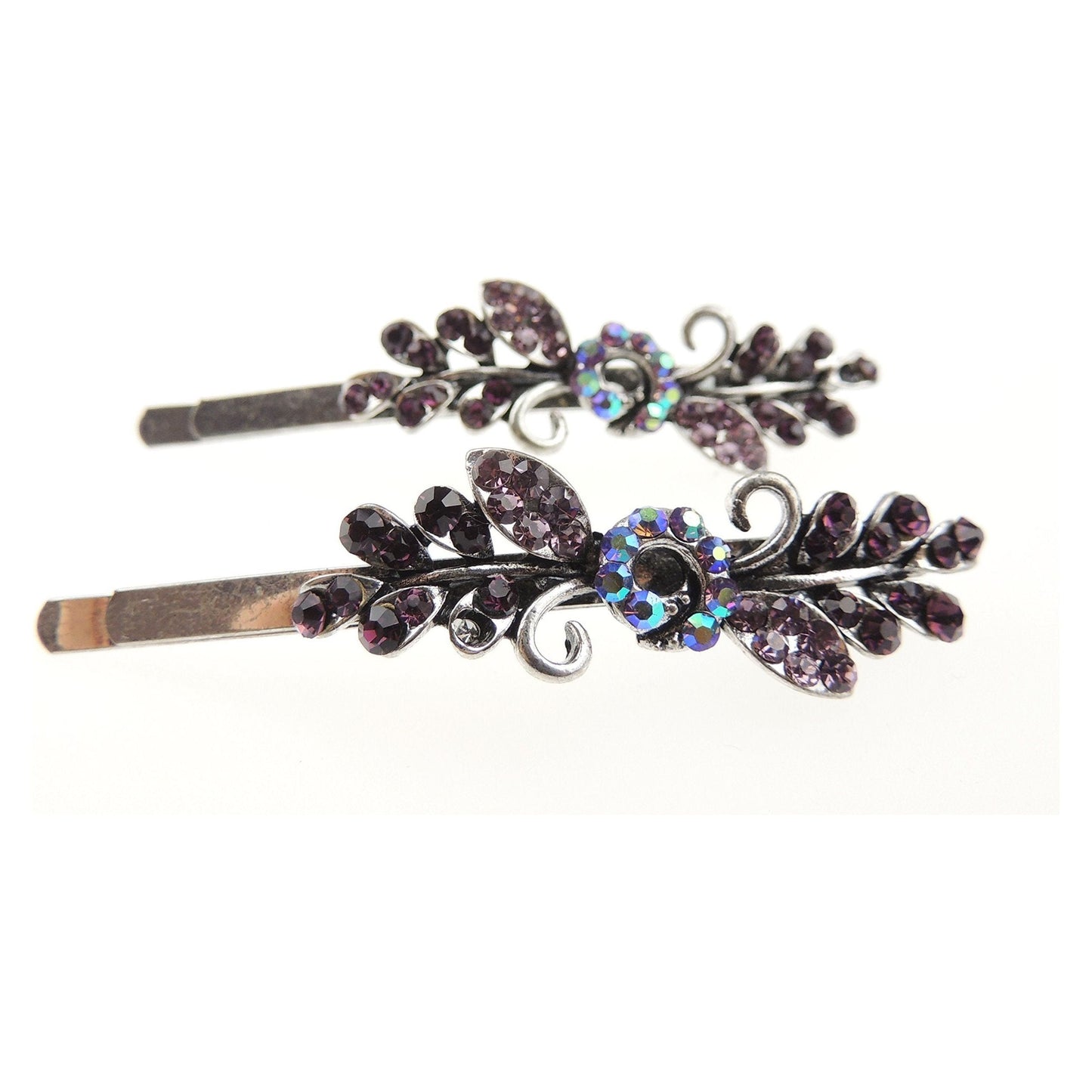 Pair of Ladies Vintage Crystal Diamante Small Flower Hair Grips