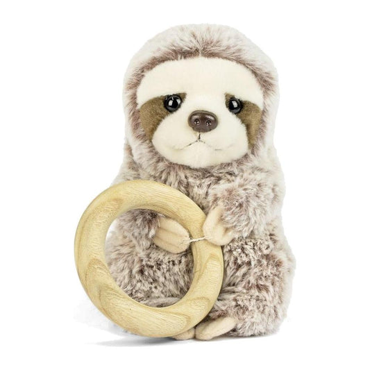 Soft Plush Baby Girls Boys Newborn Essentials Infants Toddlers Kids Stuffed Aniaml Soft Plush Toy with Wooden Teething Ring Cuddle Snuggle Baby Shower Gift Eco Friendly Sloth