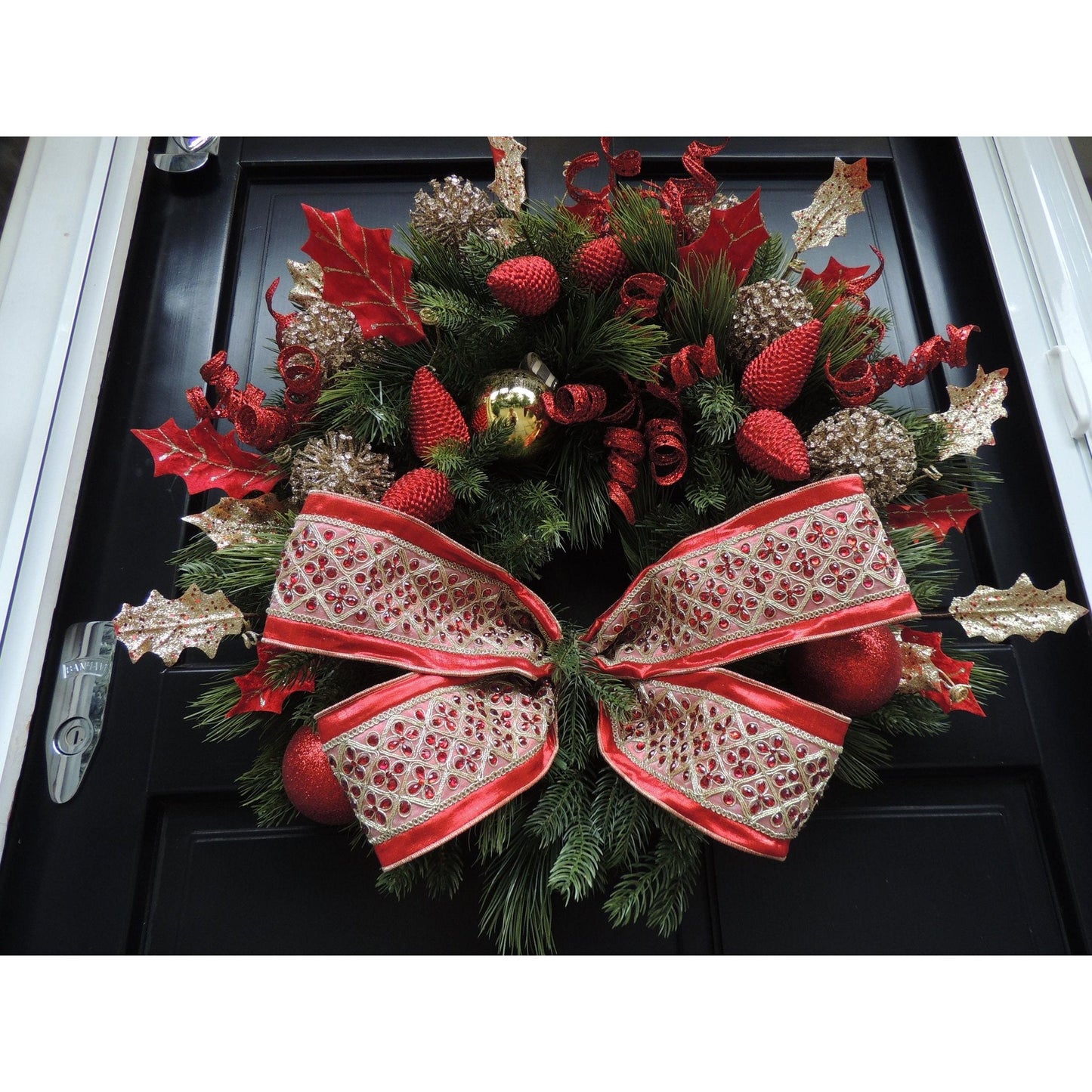 Luxury Christmas Wreath For Front Door, Fireplace Mantle, Luxury Home Decorations, Red Green Xmas, Winter Mantle Decor, Designer Wreath