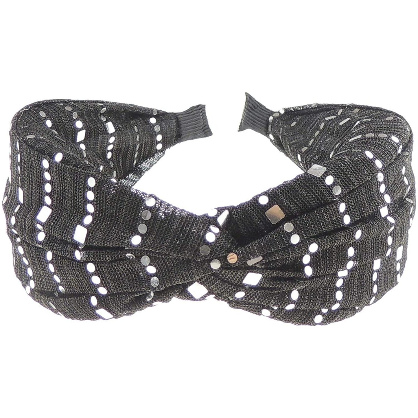 Sparkly Ladies Wide Top Twist Detail Chiffon Covered Headband Alice Band Wide Sequins