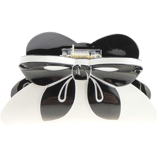 Ladies Strong Big Bow Ribbon Black Print Hair Claw Clamp Clip