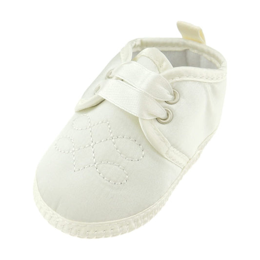 Baby Boys Girls Embroidered Cross Ivory Lace Up Christening Shoes Booties