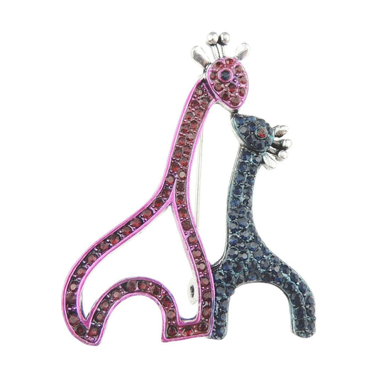 Crystal Diamante Lapel Brooch Safari Giraffe Pair Mother Calf Baby