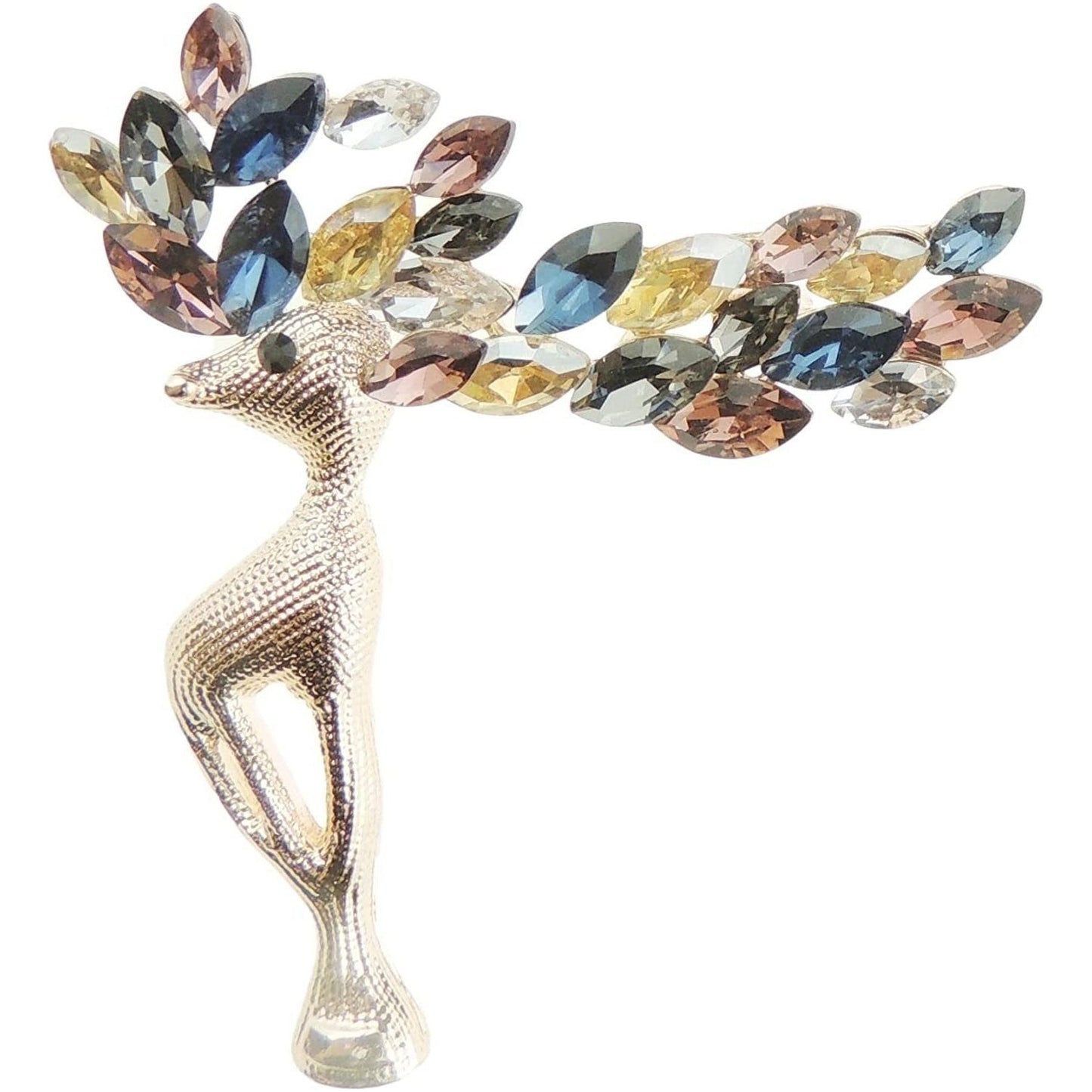 Ladies Silver Gold Tone Crystal Diamante Large Antlers Christmas Reindeer Stag Brooch Boxed