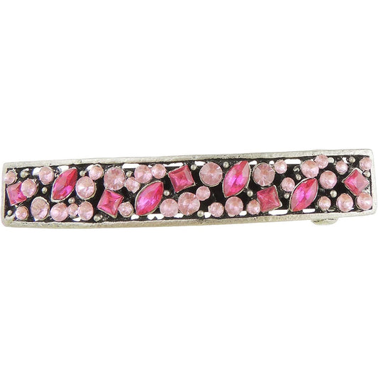 Ladies Girls Crystal Hot Pink & Baby Pink Long Slim Rectangle Hair Barrette