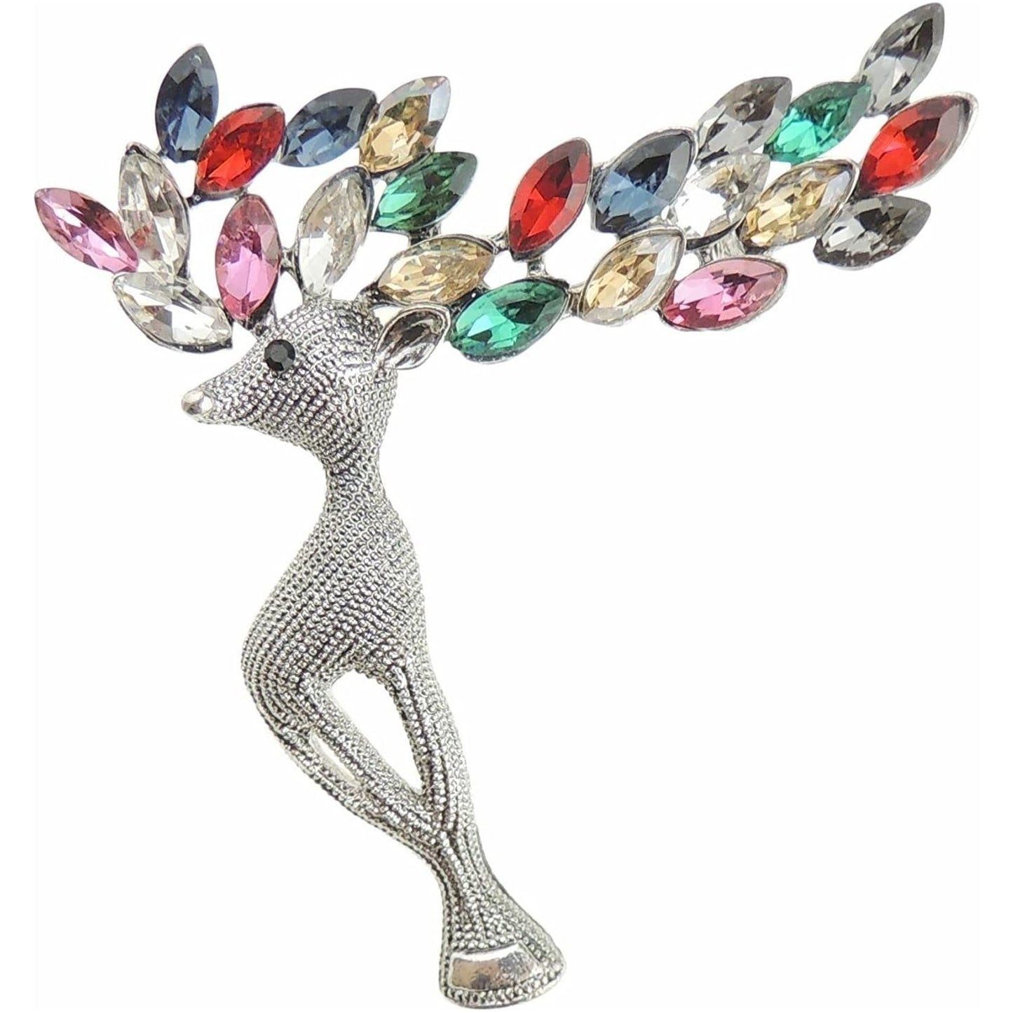 Ladies Silver Gold Tone Crystal Diamante Large Antlers Christmas Reindeer Stag Brooch Boxed