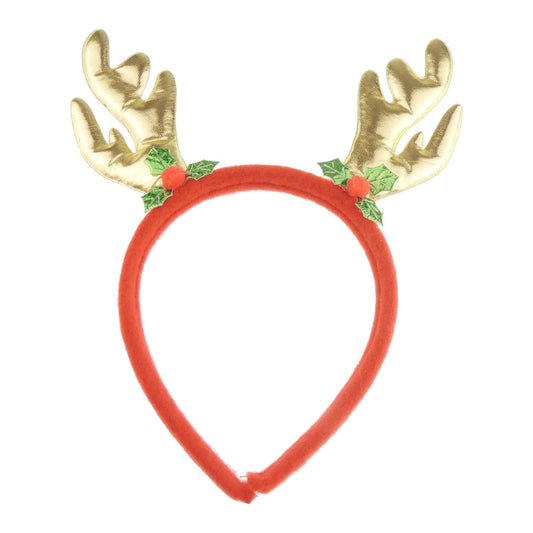 Glamour Girlz Unisex Womens Mens Festive Christmas Nativity Costume Outfit Party Headband Hair Hoop Alice Band Hairband Deeley Springs Bopper Plush Deer Antler Ears Reindeer Metallic Gold