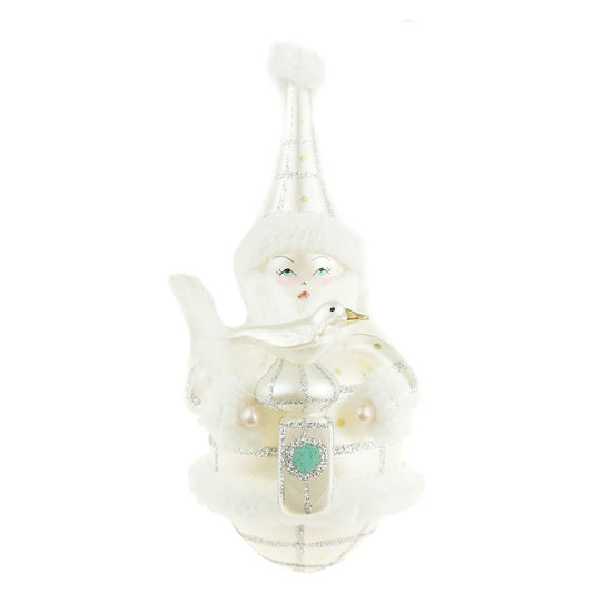 Italian Large Hand Blown Glass Keepsake Christmas Tree Ornament Bauble White Silver Fat Sanda Lantern Bird