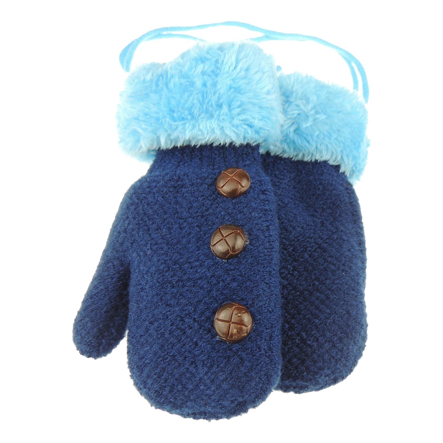 Cute Baby Boys Toddler Babies Childrens Kids Accessories Warm Winter Knit Knitted Stay On Mitts Outdoor Shower Fluffy Fleece Lined Snow Mittens Gloves 6 9 12 15 Months Tweedy Button